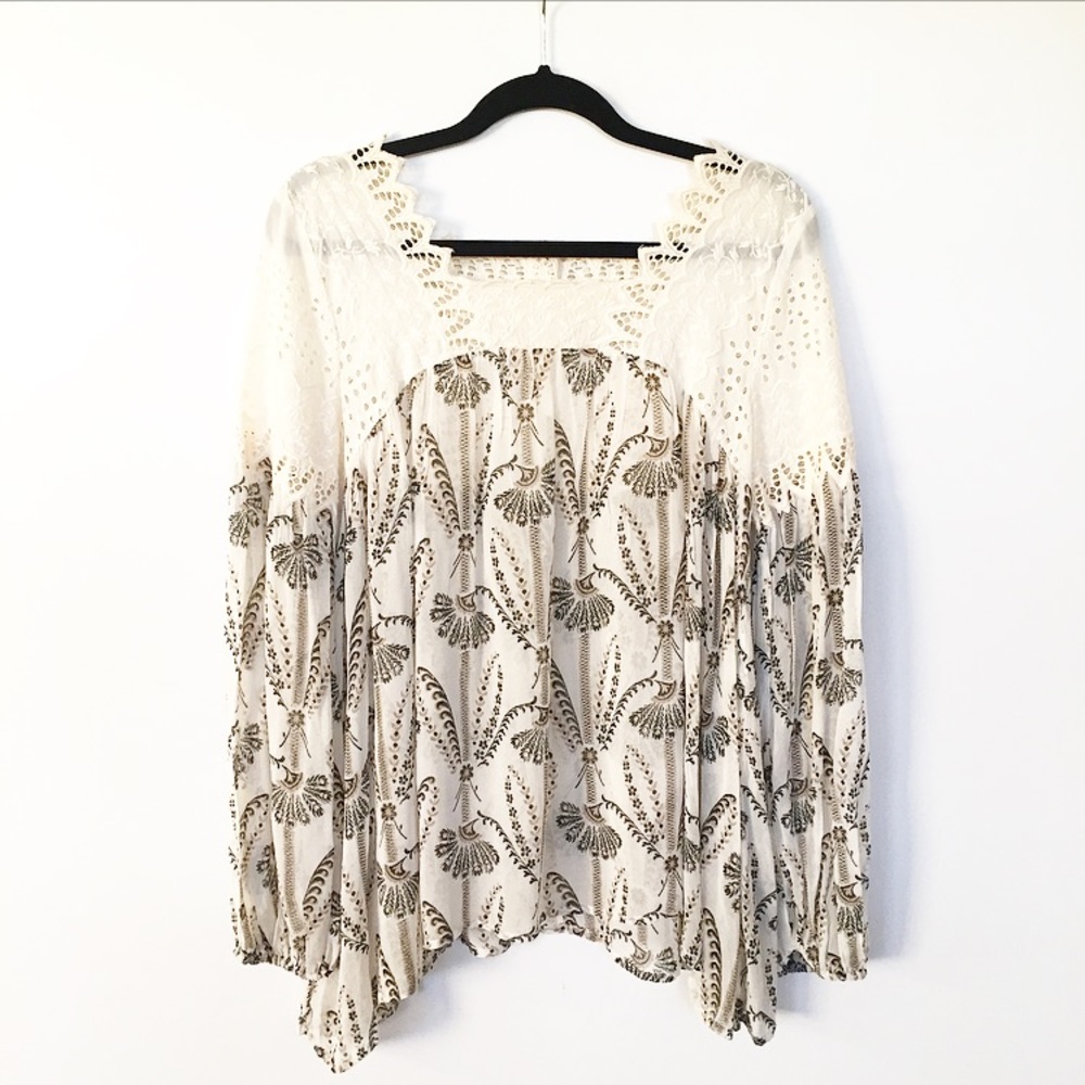 Anthropologie Floreat Cantata Eyelet Peasant Top - Picture 2 of 7